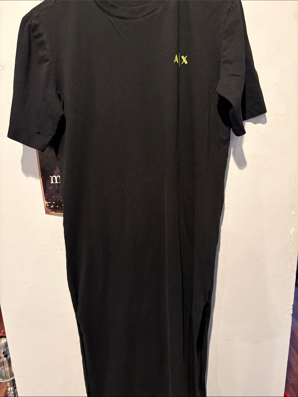 A/X Armani Exchange Black Short Sleeve Tee with Small Yellow Logo